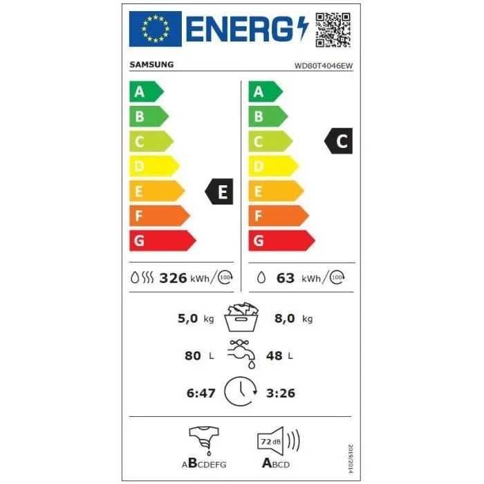 Pralko-suszarka Samsung WD80T4046EW biała 8/5kg Ecobubble Air Wash