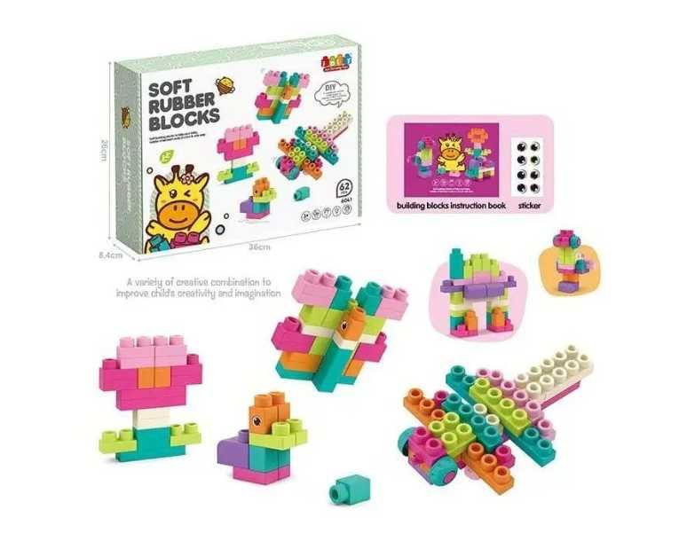 Конструктор для малышей  Мягкие кубики 62 крупные детали Лего дупло