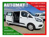 Ford transit-custom L2H1 *89900zł NETTO* Brygadówka 6 osób 2.0TdCi/170KM  Klimatyzacja, Tempomat, Airbag, Czujniki, Grzane szyby i fotele