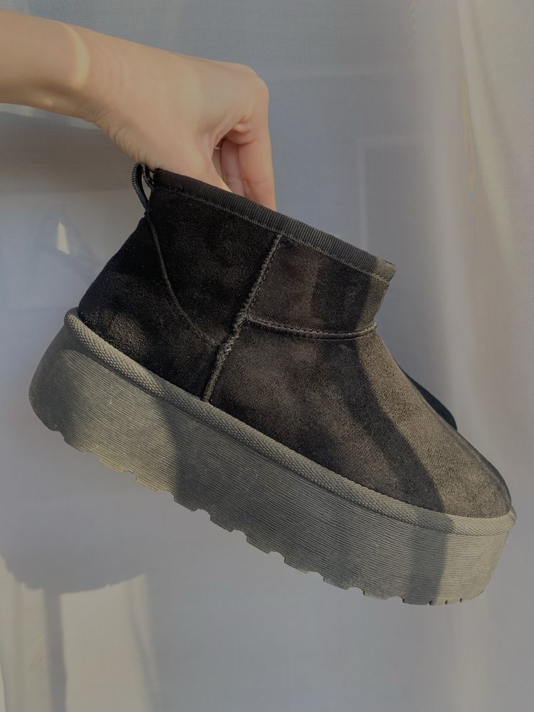 Buty sniegowce na platformie czarne eskimosy
