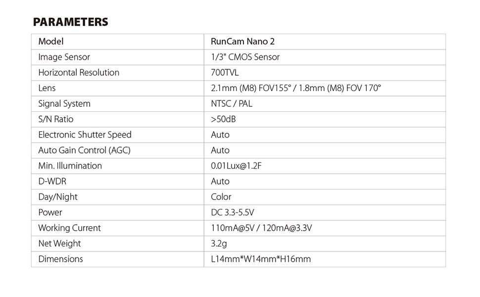 FPV камера для дрона RunCam Nano2 700TVL 2,1mm 14х14 мм