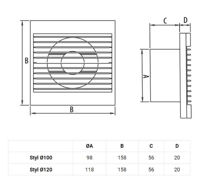 Вентилятор Dospel STYL Ø100-125-S-P (зі зворотнім клапаном)