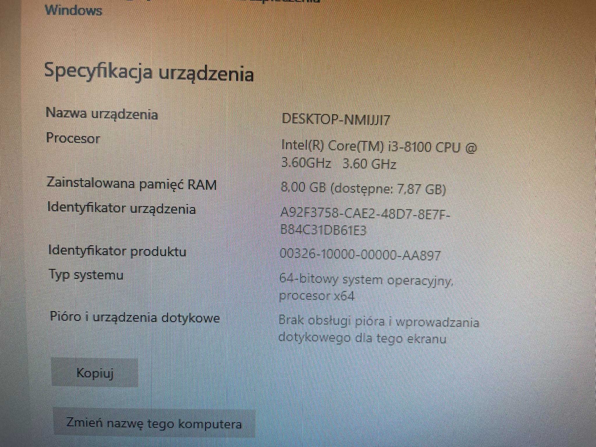 komputer stacjonarny pc, dysk ssd, RAM  8GB