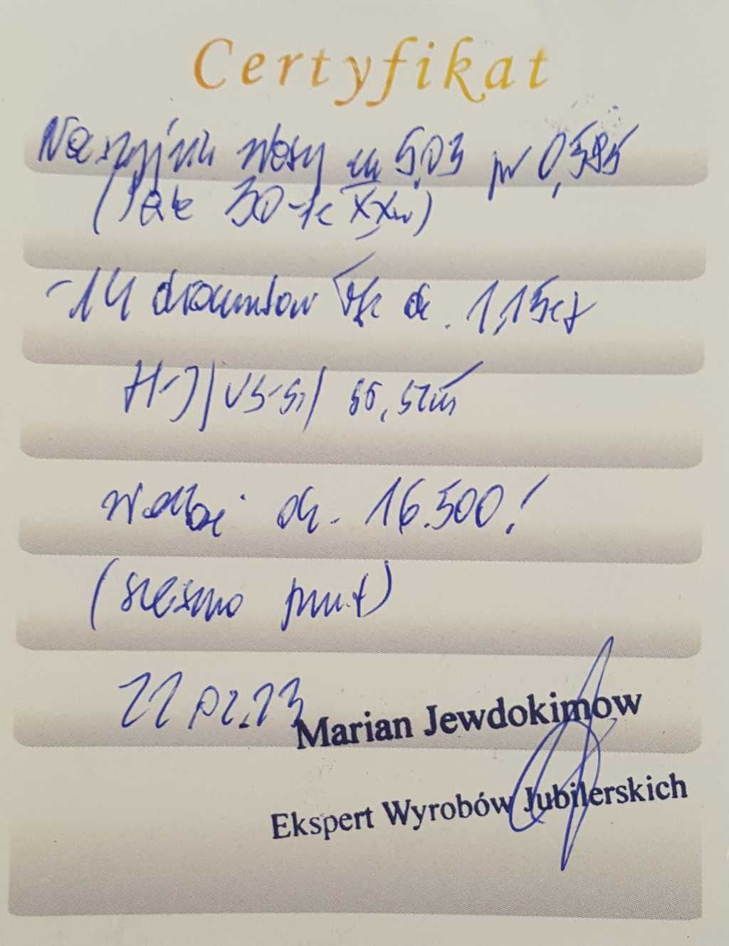 Złoty naszyjnik z lat 30-tych XX wieku - 14 diamentów 1,15 ct