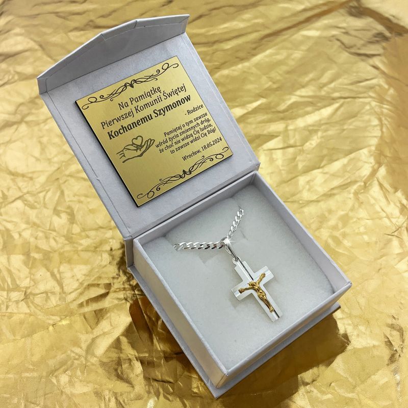Srebrny Łańcuszek Pancerka + Krzyżyk Z Chrystusem Pr. 925 + Grawer Pre