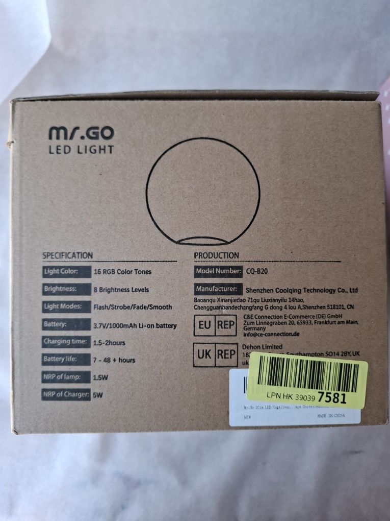 MR GO LED Ball Lampa kula 20 cm RGB