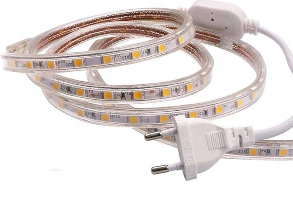 Zestaw taśma LED 220V, ciepła biała, 1 m + zasilacz
