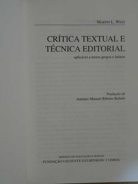 Crítica Textual e Técnica Editorial de Martin L. West