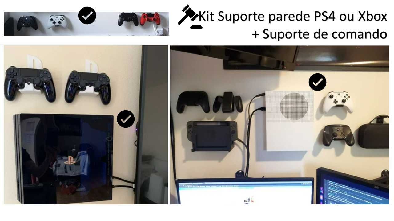 Kit suporte de parede Playstation ou Xbox, mais suporte de comando