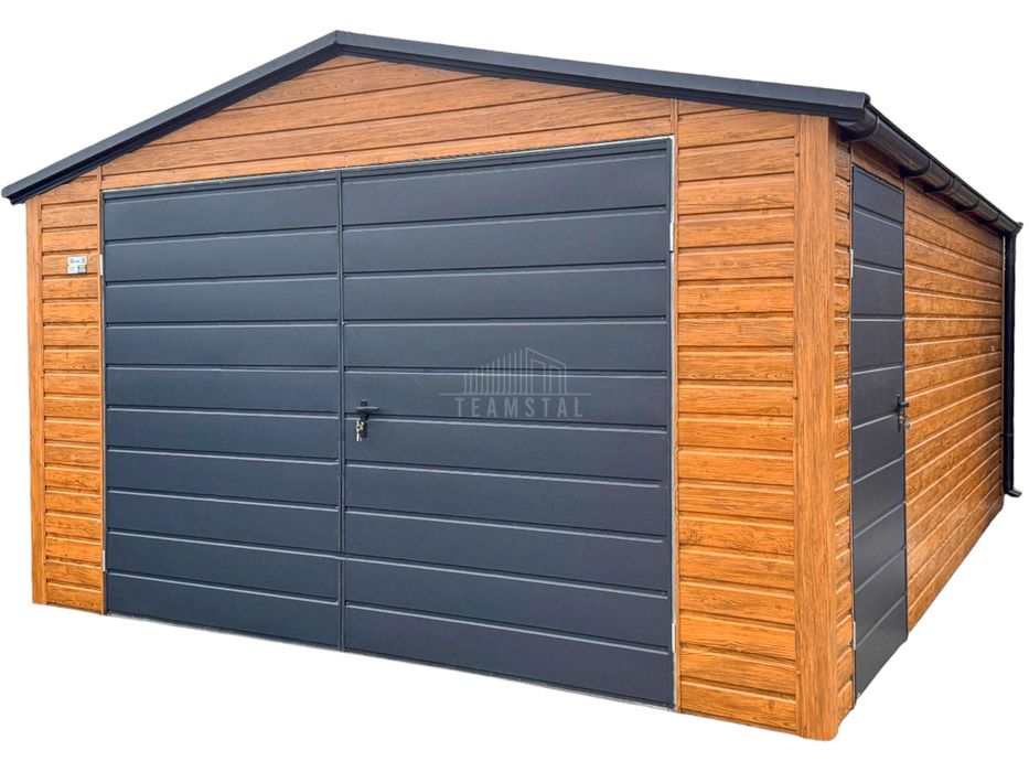 Garaż blaszany 4,5x6m Brama dwuskrzydłowa drzwi rynny dwuspadowy TS976