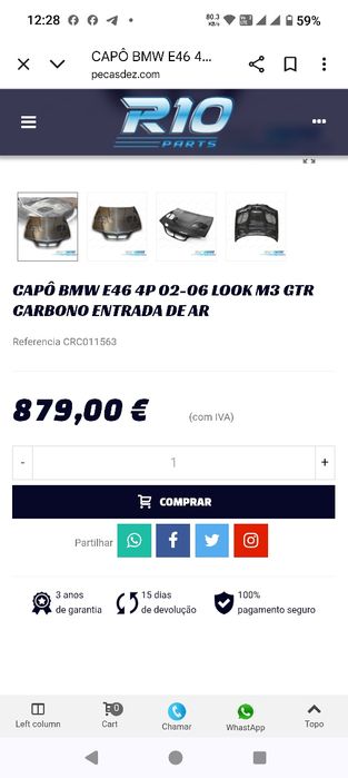 Capo carbono BMW e 46 m3 gtr