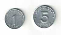 Monety NRD z 1952 roku 1 fenig i 5 fenigów