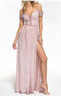 Przepiękna suknia sukienka Długa Lou z rozporkiem i kryształkami