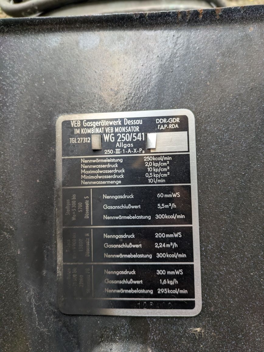 Podgrzewacz wody piecyk gazowy VEB WG 250/541 DDR GGD Junkers