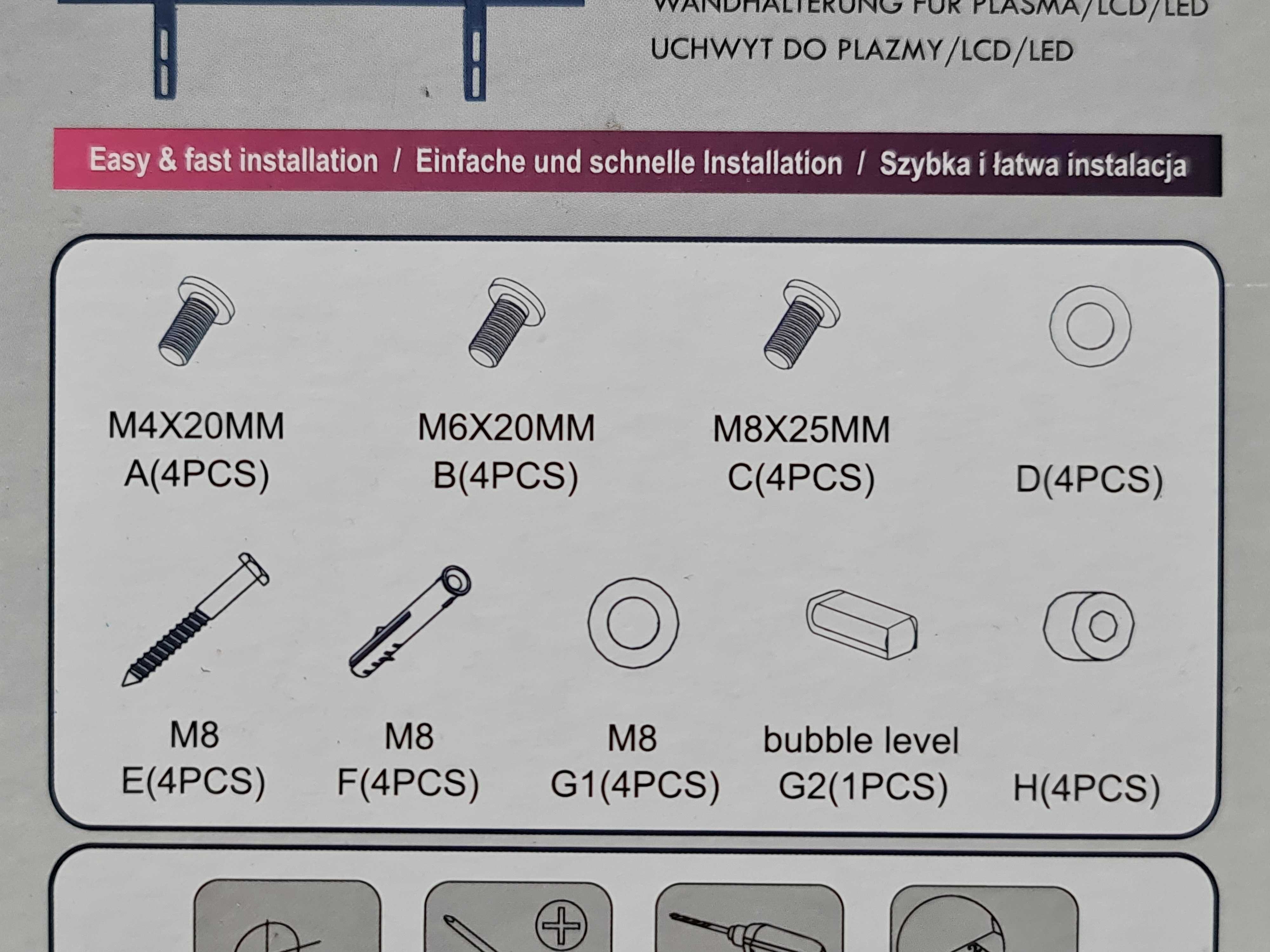 Zestaw śrub montażowych uchwytu do ściany i telewizora