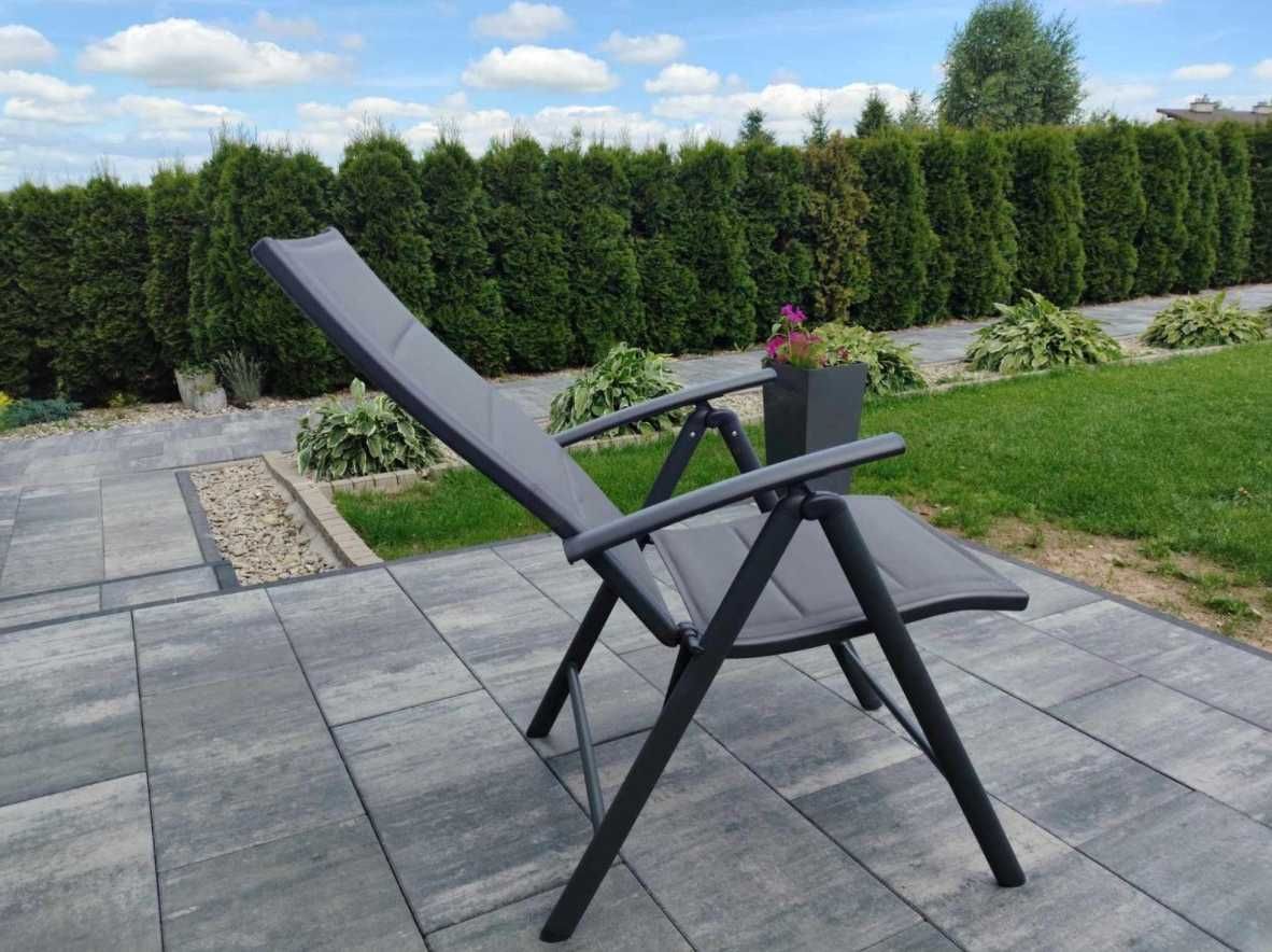 Zestaw 2 Mocne Krzesła Ogrodowe Aluminium Antracyt Składane Ogród Dom