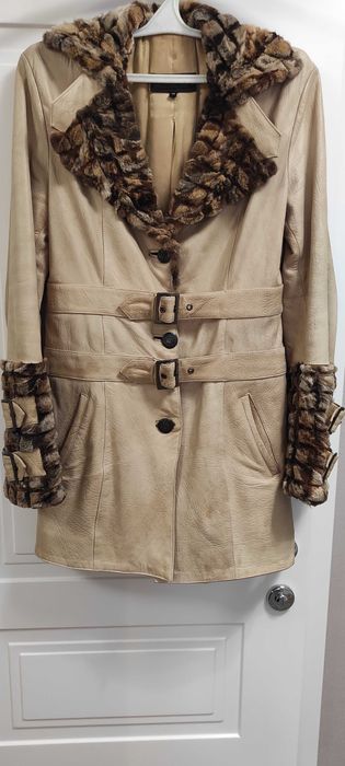 Жіноча натуральна дублянка/шкіряна демісез подовжена куртка