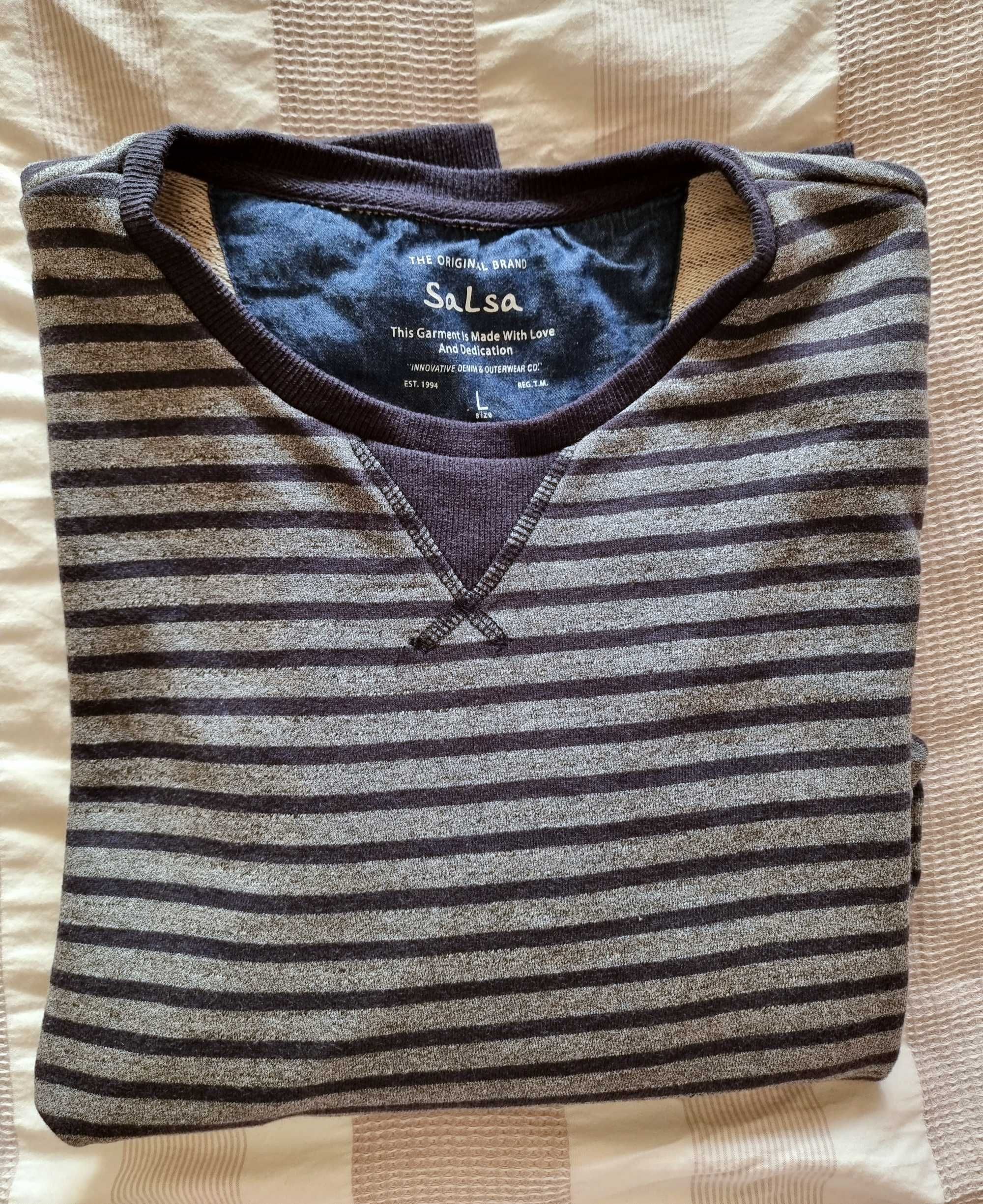 Camisola azul escura e cinzenta às riscas Salsa, tamanho L