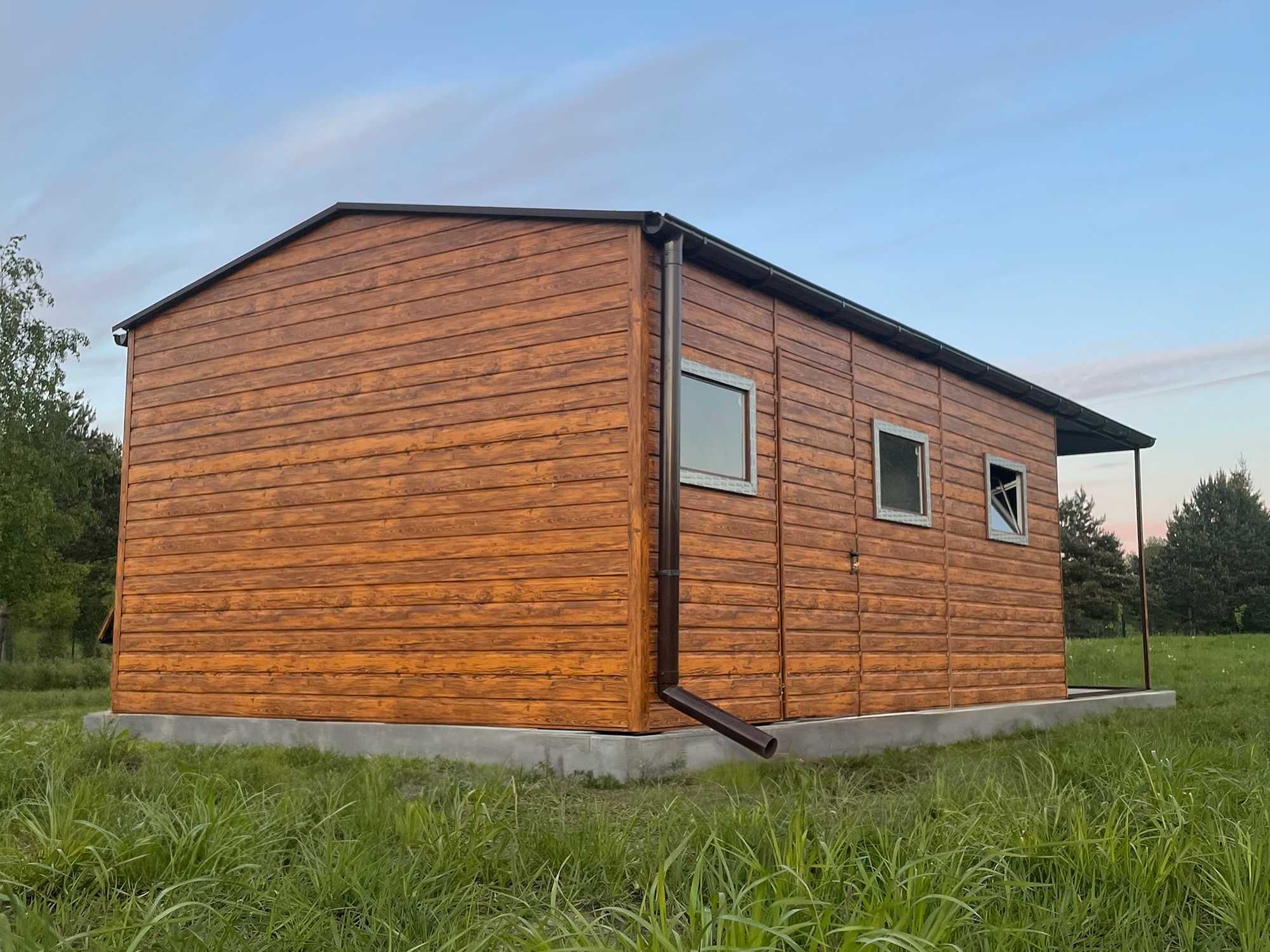 Domek ogrodowy 4x6m + wiatka Okno Rynna Drzwi- złoty dąb jasny