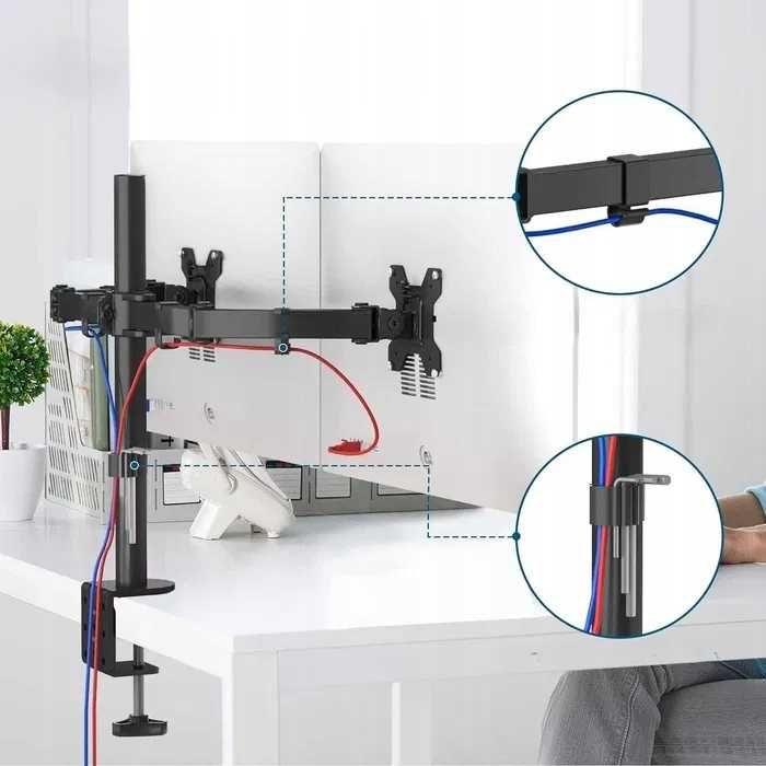 Bontec MDM002 mocny, stalowy uchwyt na biurko z podwójnym ramieniem