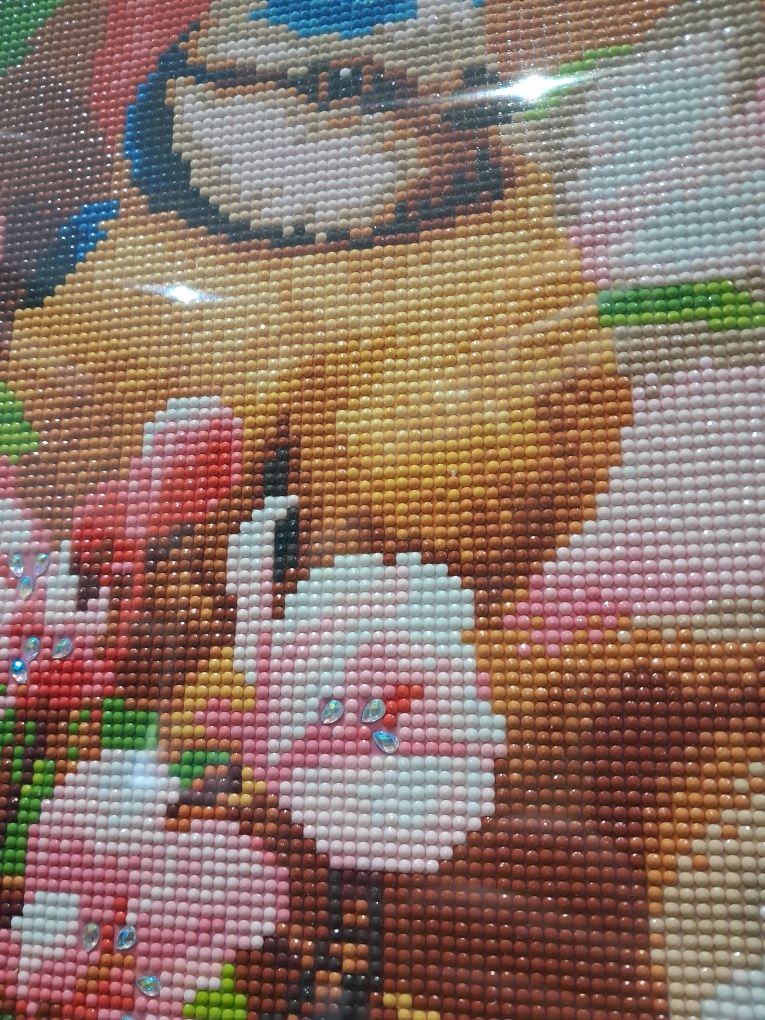 Obraz 30x40 sikorka, ptak, kwiaty. Diamond painting, rękodzieło