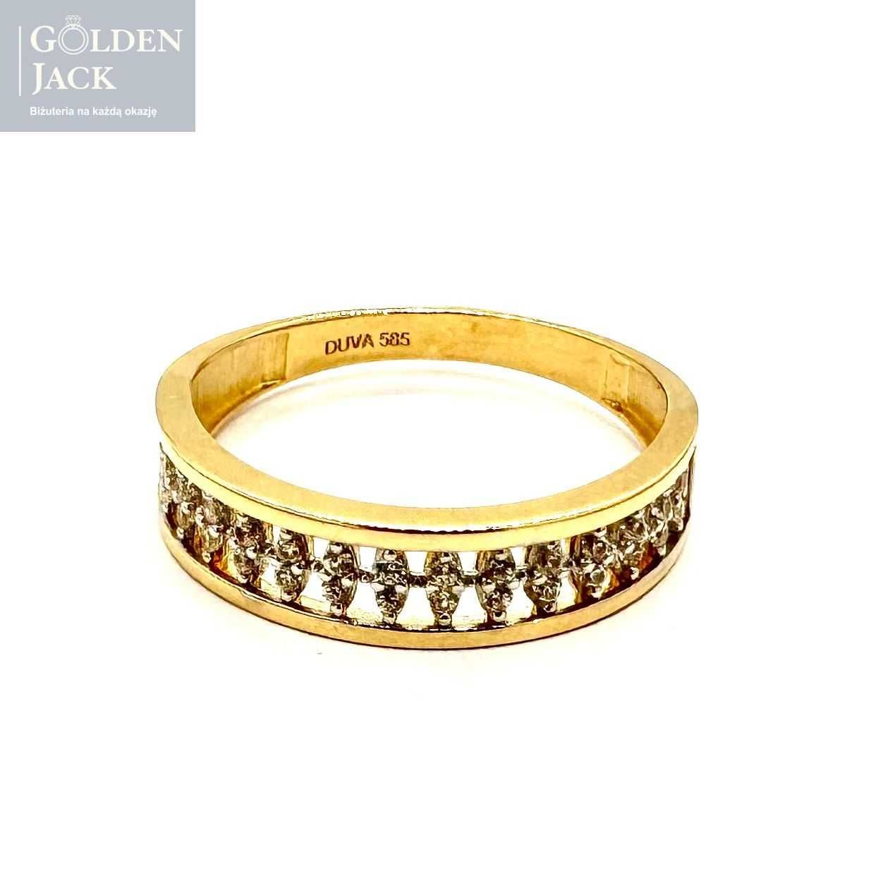 Złoty pierścionek obrączka z cyrkoniami złoto pr. 585 roz. 19,5 2,29 g