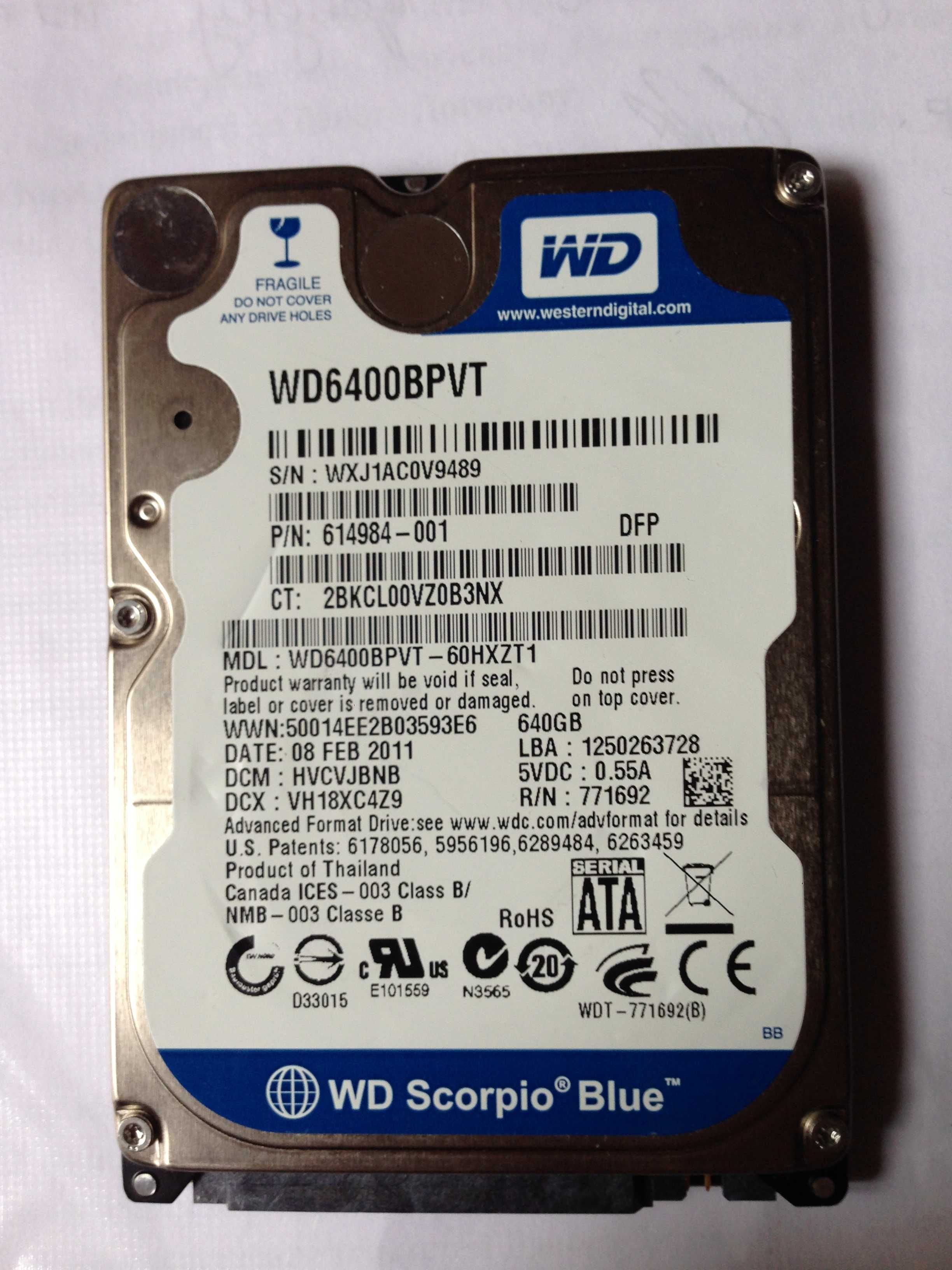 Накопичувач Накопитель HDD WD 640 Gb перевірений робочий стан