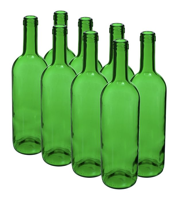 Butelka na wino + korki 0,75 L zielona - 8 szt.
