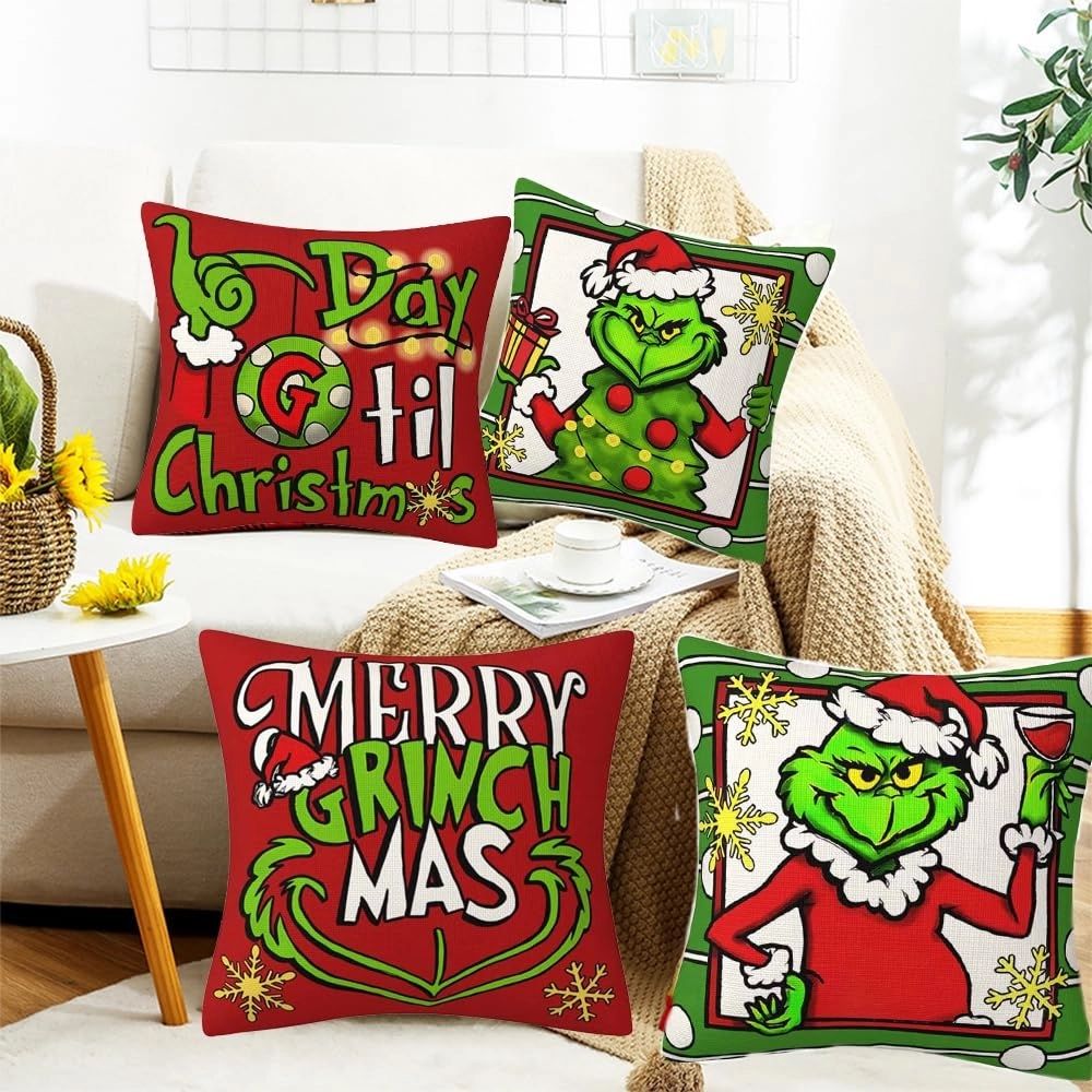 Zestaw 4 poszewek świątecznych Grinch Boże narodzenie  45x45cm BI09