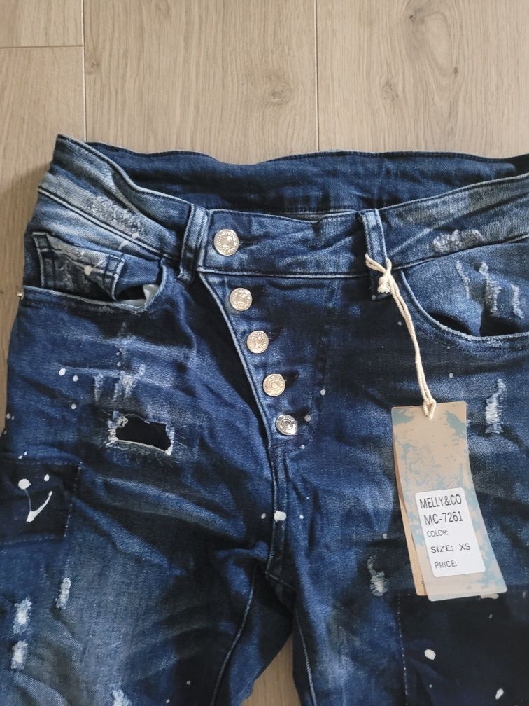 Spodnie jeansowe slim dziury, XS, 34