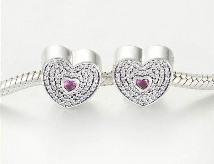 charms do pandora srebro s925 różowe serce one love kryształ