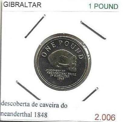 Gibraltar - - - 1 Libra - 2006 - - - "Crânio de Neanderthal" - - Moeda