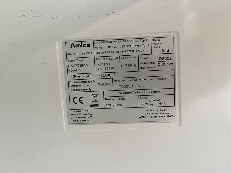 Lodówka Amica FK272BPW uszkodzona