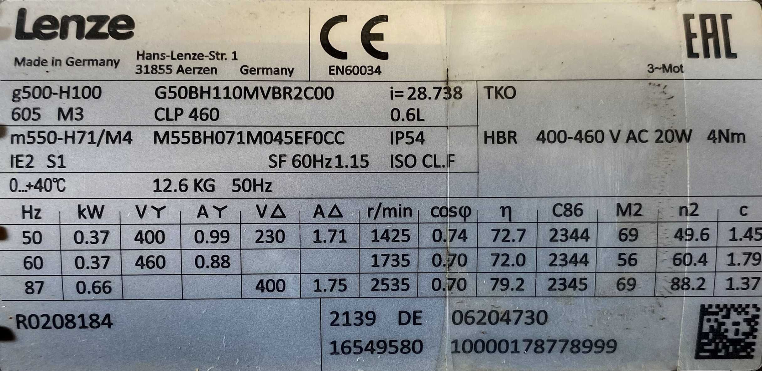 motoreduktor / przekładnia 0,37kW 49,6obr. 3fazowy HAMULEC Lenze