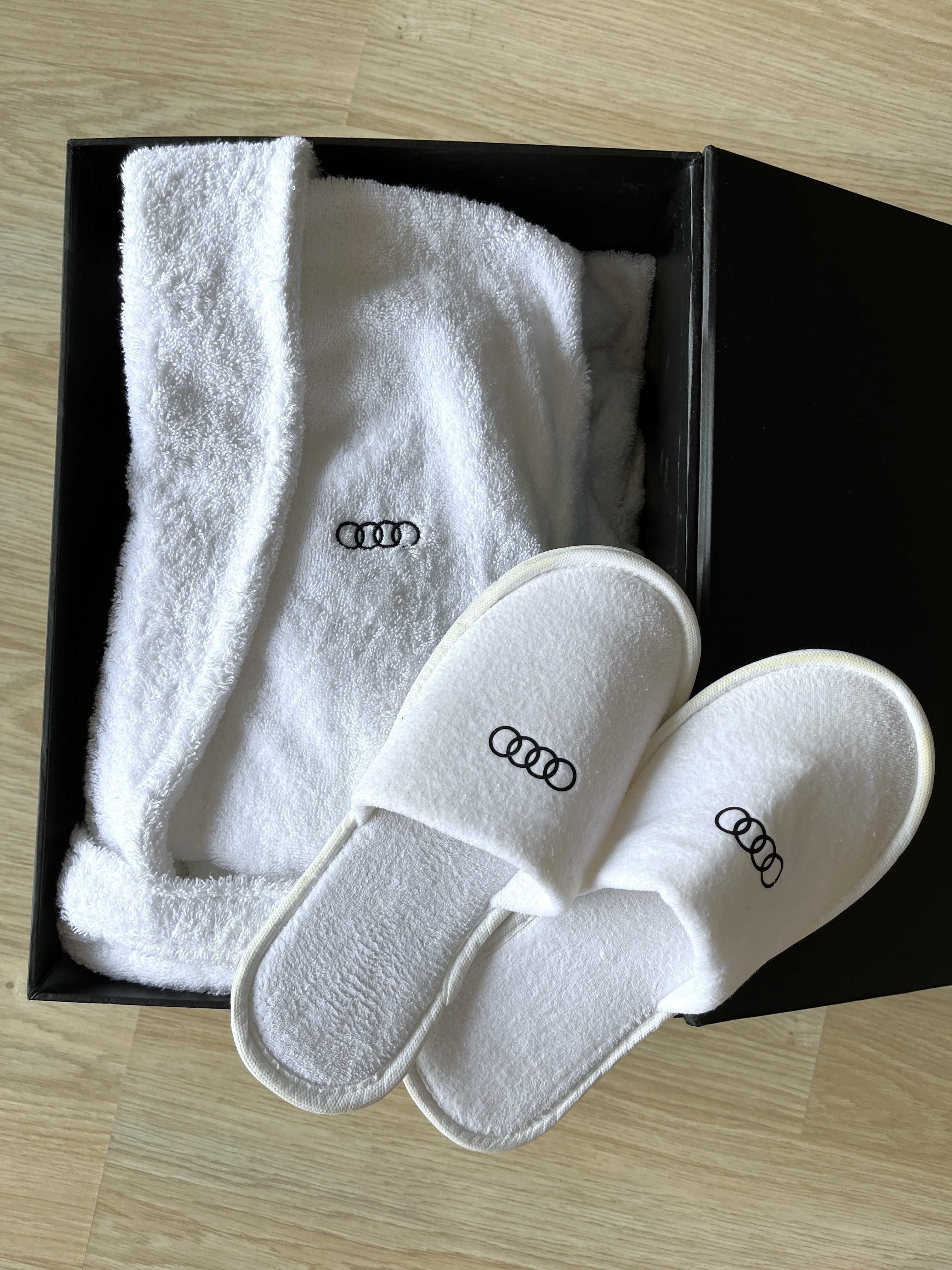 Zestaw Szlafrok hotelowy AUDI S/M unisex + kapcie - 100% bawełna