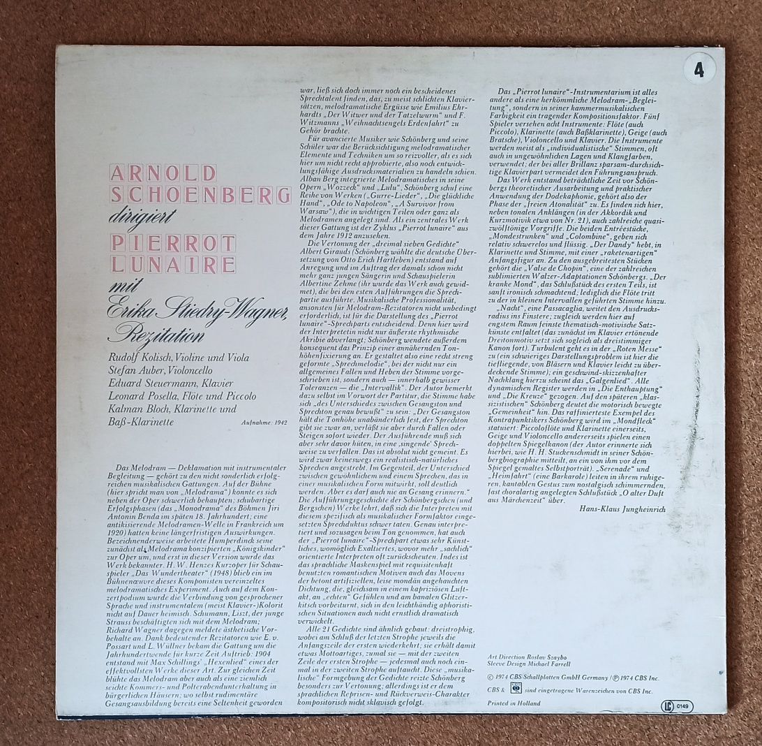 Arnold Schoenberg - Pierrot Lunaire LP CBS 1974