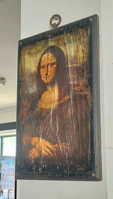 Gravura "La Giaconda ou Mona Lisa" sobre prancha de madeira Antiga