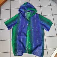 Koszula mgiełka damska z kapturem niebiesko-zielona 44