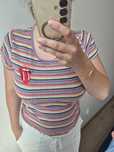 Koszulka crop top na lato w paski kolorowa Summer Rolling Stones