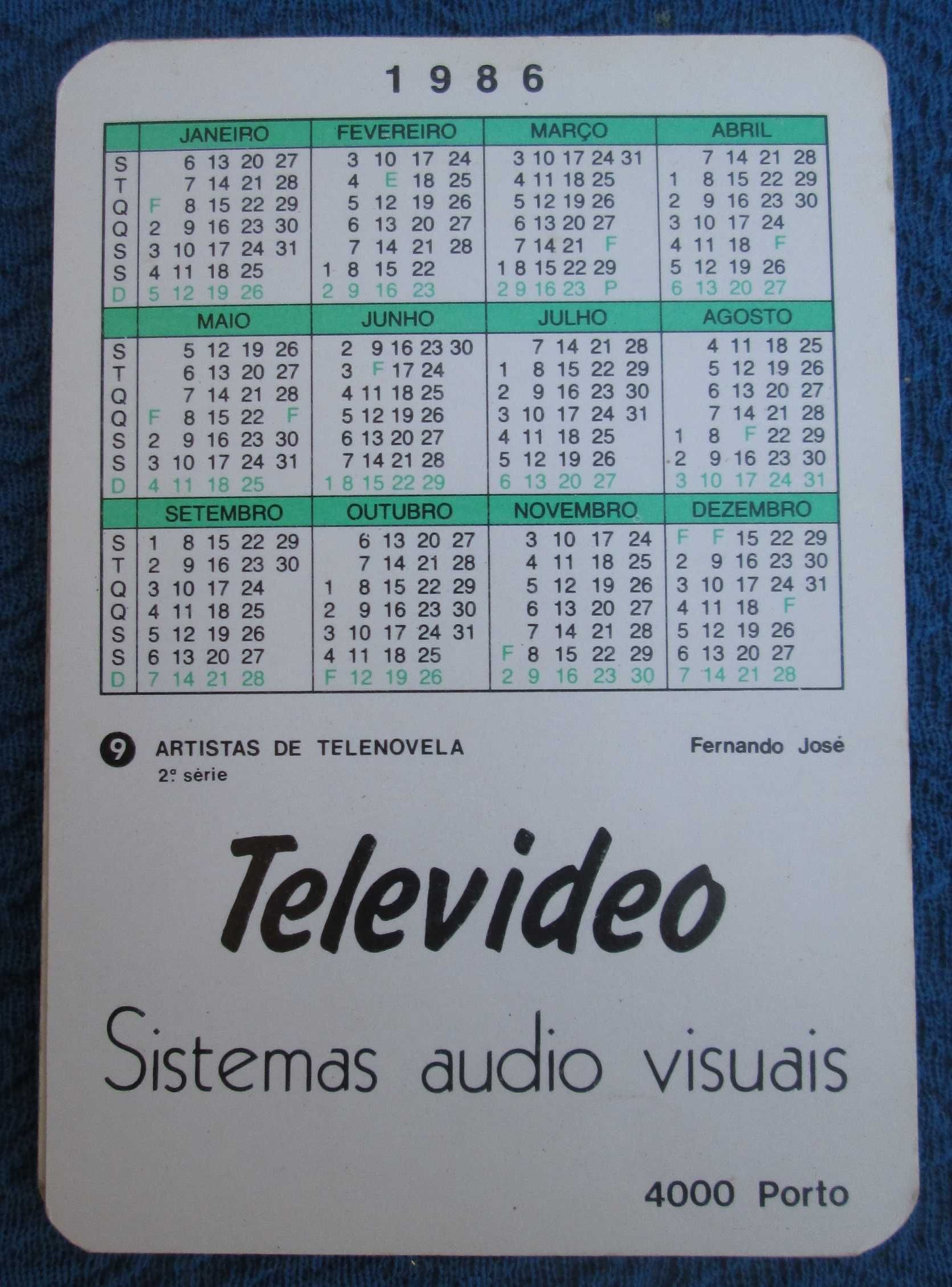 Calendários diversos Artistas telenovela brasil 1986 (Ler descrição)