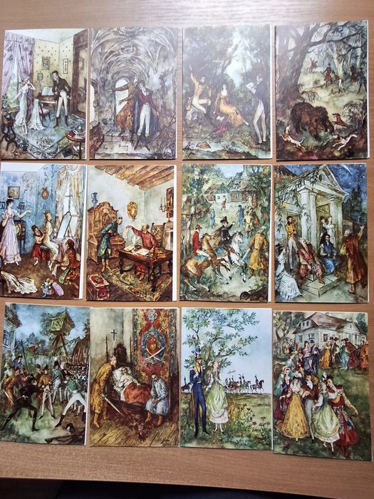 12 pocztówek ilustracje J.M. Szancer do poematu Pan Tadeusz 1971r.