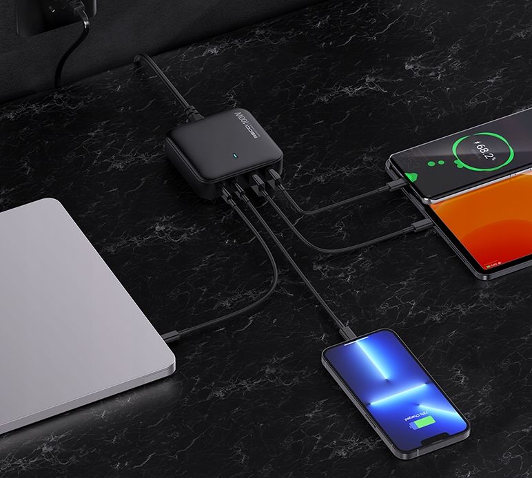 Szybka Ładowarka Sieciowa 100W Gan 2X Usb 2X Usb-C 3.0 Mocny Zasilacz