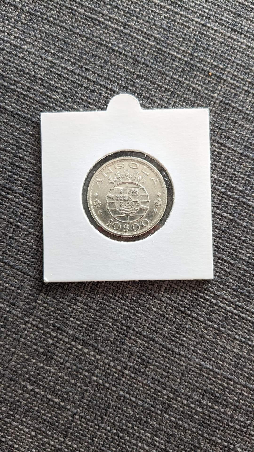 Moeda 10 escudos prata Angola 1955