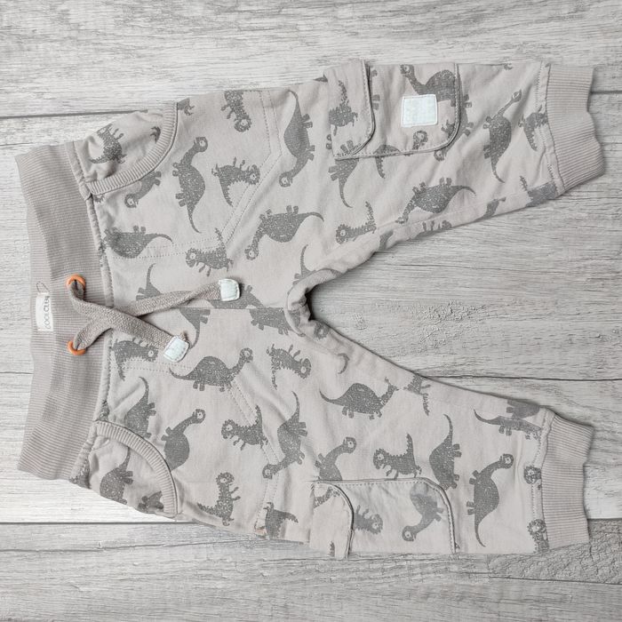 Beżowe spodnie chłopięce dresowe na gumce, joggery, dinozaury, Smyk74