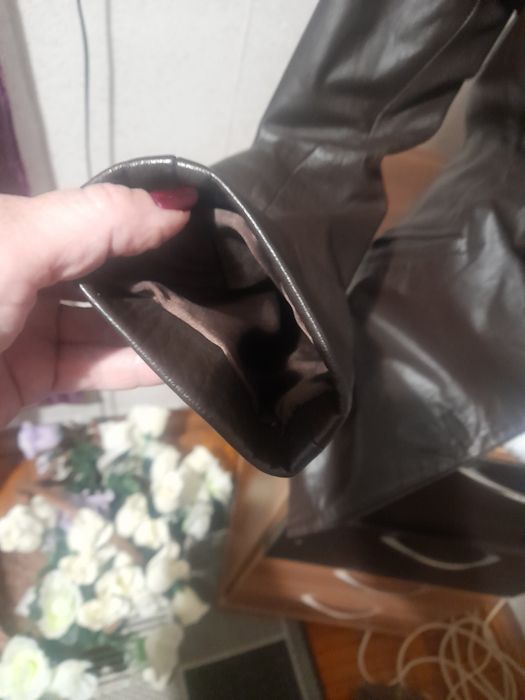 Пиджак кожаный женский шоколадного цвета xs,.S.