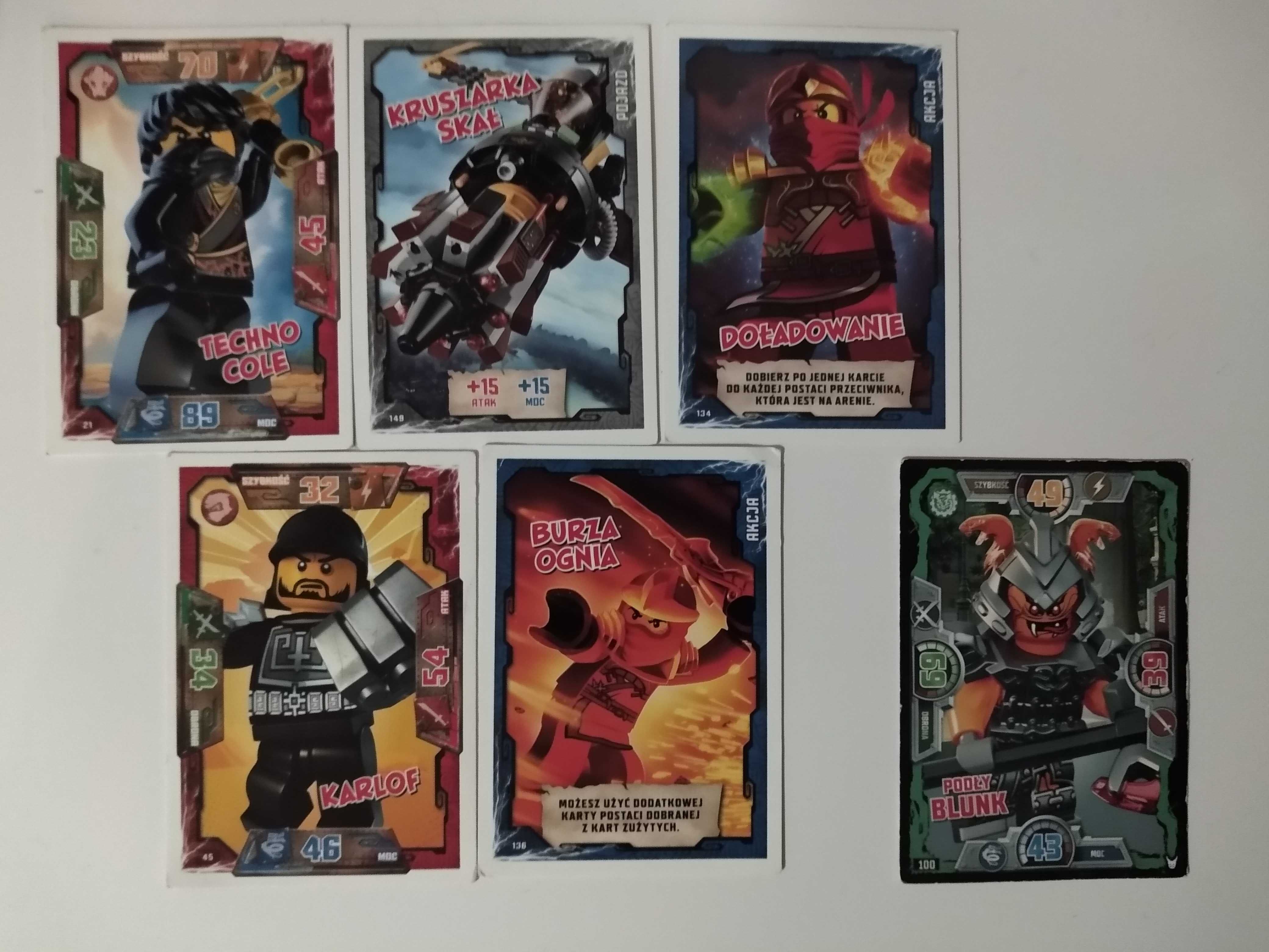 pojedyncze karty LEGO NINJAGO z 2016r. i jedna z 2018r.
