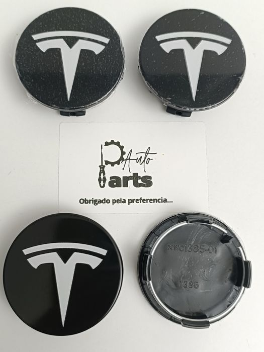 Conjunto 4 Centros de jante Tesla 56mm "Preto/Branco"