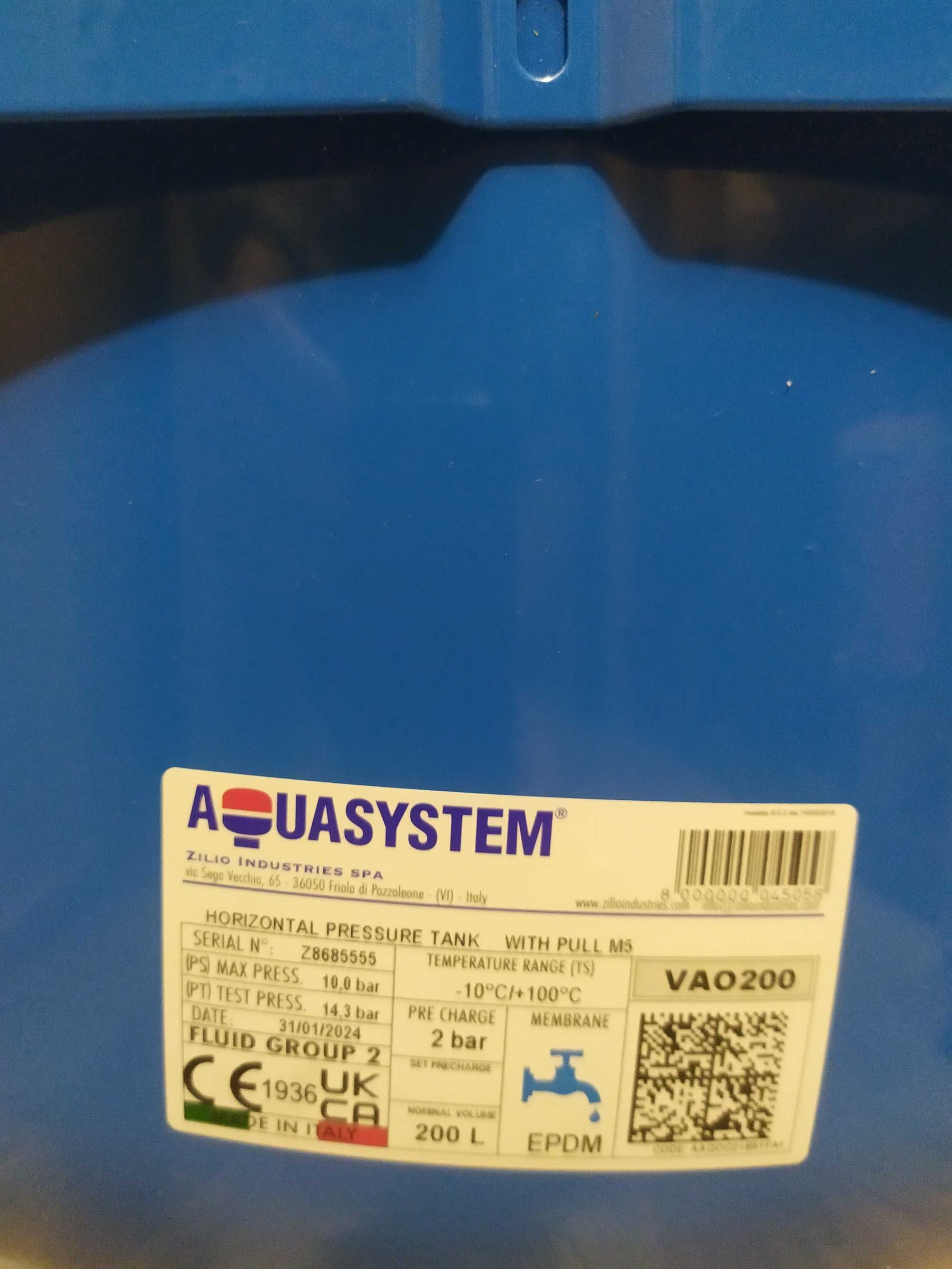бак 200л гидроаккумулятор Aquasystem VAО горизонтальный