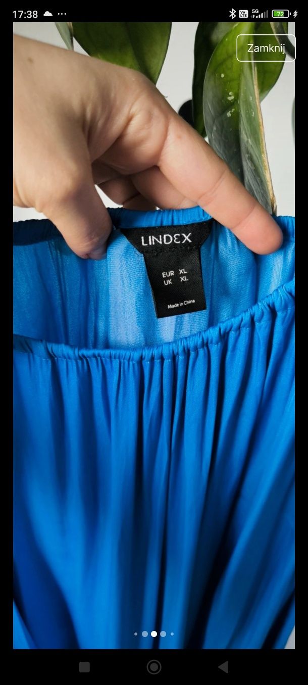 Xl/xxl długa maxi do ziemi niebieska kobaltowa satynowa luźna rozklosz