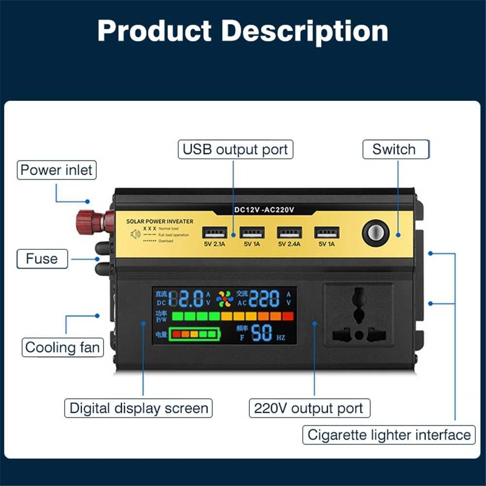 Inversor  DC 12V, 24V para 220V AC, 3000w